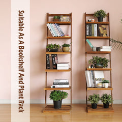 6-Tier Ladder Shelf-Plant Stand Storage Organizer，Bookcase Display Shelf，Standing Wooden Shelves for Living Room, Home Office, Rustic Brown