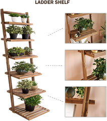 6-Tier Ladder Shelf-Plant Stand Storage Organizer，Bookcase Display Shelf，Standing Wooden Shelves for Living Room, Home Office, Rustic Brown