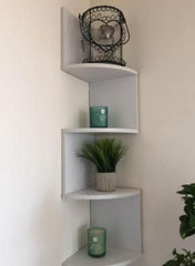 5 Tier L-Shape Wall Mount Corner Shelves White Finish