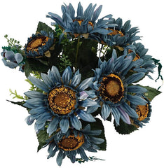 Beferr Artificial Sunflower Bouquet Fake Silk Sunflower Flower for Garden Art Home Table Party Wedding Decor (Blue)