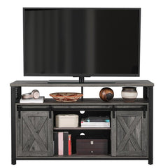 Charcoal Gray Black TV Stand for TVs up to 65" 2 Open Compartments and A Large Shelf Under the Tabletop