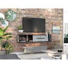 Gray Natural Oak Electra Floating TV Stand for TVs up to 55" This modern wall-mountable TV stand with A Space-Conscious Design