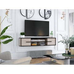 Natural Oak Electra Floating TV Stand for TVs up to 55" This modern wall-mountable TV stand with A Space-Conscious Design