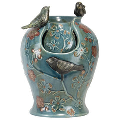 Laurelei Ceramic Verdigris Songbird Fountain Light These Songbirds Dance Along the Edge of The Light. A Rich Covered This Birdbath Style