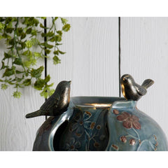 Laurelei Ceramic Verdigris Songbird Fountain Light These Songbirds Dance Along the Edge of The Light. A Rich Covered This Birdbath Style