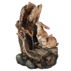 Resin Bunnies Outdoor Fountain with LED Lights Enjoy your Outdoor Living Area with These Bunnies  Resting on a Tree Stump Patio Fountain