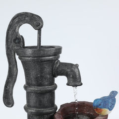 Resin Fountain Give your Garden or Patio a Whimsical Touch with the Rustic Water Pump, and Two Birds Perched, Outdoor Polyresin Fountain