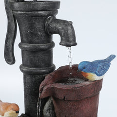 Resin Fountain Give your Garden or Patio a Whimsical Touch with the Rustic Water Pump, and Two Birds Perched, Outdoor Polyresin Fountain