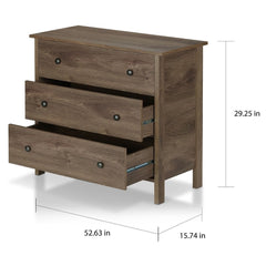 Distressed Walnut Dresser - 3-Drawer Gliding Drawers Provide Plenty of Space for your Clothing Ball Bearing Metal Glides