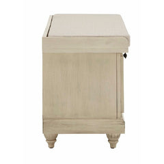 Antique White Hemmer Upholstered Flip Top Storage Bench Pulling Double Duty As A Sitting and Storage Area for your Entryway or Bedroom