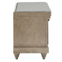 Antique Gray Hemmer Upholstered Flip Top Storage Bench Pulling Double Duty As A Sitting and Storage Area for your Entryway or Bedroom