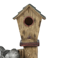 Resin Bird House Post and Water Can Patio Fountain Give your Garden or Patio A Rustic Touch with this Farmhouse Themed Outdoor Fountain