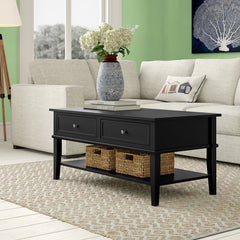 Black 4 Legs Coffee Table with Storage Keep your Entertainment Essentials Nearby on the Coffee Table Offers Plenty of Room