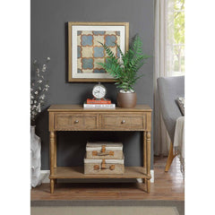 Driftwood  Durante Console Table Open Lower Shelf is Perfect for Displaying A Row of Books or Keeping Baskets Full of Folded Throws