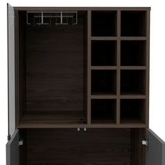 Brown Bar with Wine Storage  Compact Bar Cabinet that Can Hold your Favorite Wines and Liquors Door Compartment To Hang your Wine Glasses