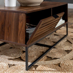 Dark Walnut Sled Coffee Table with Storage Two Open Compartments for Easy Access Organization Piece for your Living Room