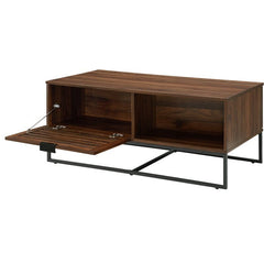 Dark Walnut Sled Coffee Table with Storage Two Open Compartments for Easy Access Organization Piece for your Living Room