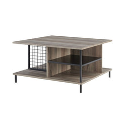 Gray Wash 4 Legs Coffee Table with Storage 360 Degrees of Open Storage for Display Space Provides All the Room you Need your Favorite Games