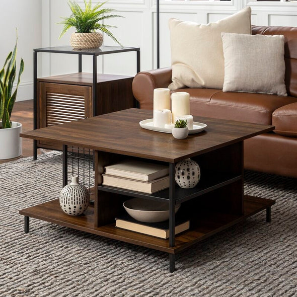 4 Legs Coffee Table with Storage 360 Degrees of Open Storage for Display Space Provides All the Room you Need for your Favorite Games