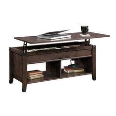 Coffee Oak Lift Top 4 Legs Coffee Table with Storage Lower Open Shelf Provides you with Even More Space Organizing Bins, Board Games