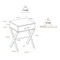 Gray Wash Cross Legs End Table with Storage Tuck Away your Favorite in Its Single Drawer Or Purchase Two To Frame your Comfiest Armchair