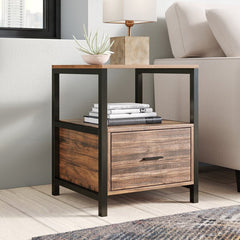 Brown Block End Table with Storage Perfect for Placing A Reading Lamp on it. Storage Allows to Store Books, Phone, Keys or Other Tiny Things