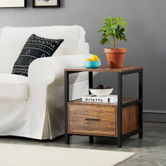 Brown Block End Table with Storage Perfect for Placing A Reading Lamp on it. Storage Allows to Store Books, Phone, Keys or Other Tiny Things