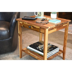 Natural Solid Wood End Table with Storage Traditional Style Beauty in this Solid Acacia Wood End Table with A Drawer