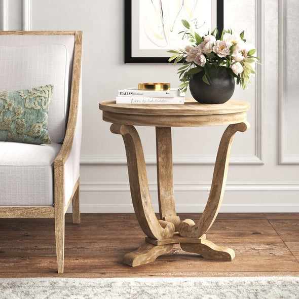 End Table Casual & refined appeal. Cabriole legs. Wire Brushing. Flat Pedestal Base Perfect for Living Room, Entryway