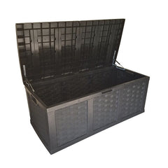 Black 153 Gallons Water Resistant Plastic Lockable Deck Box  Ideal Storage Space for Extra Cushions, Patio Accessories