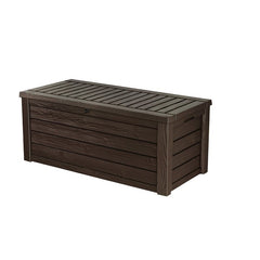 Dark Brown 150 Gallons Gallon Water Resistant Lockable Deck Box Bring Style, Storage Comfort and Convenience to your Deck, Patio or Poolside