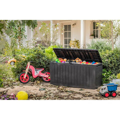 71 Gallons Gallon Water Resistant Lockable Deck Box with Wheels in Dark Brown Large Storage Capacity Can Hold up to 71 Gallons