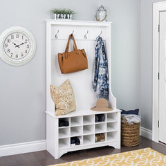 Hall Tree with Bench and Shoe Storage with Coat Hooks Perfect Item for An Entryway  15 Shoe Cubbies, Four Hooks