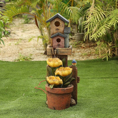 Resin Birdhouses and Sunflower Patio Fountain Give your Garden or Patio a Rustic Touch with this Birdhouse Themed Outdoor Polyresin Fountain