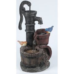 Resin Fountain Give your Garden Or Patio A Whimsical Touch With The Rustic Water Pump, and Two Birds Perched on the Pots