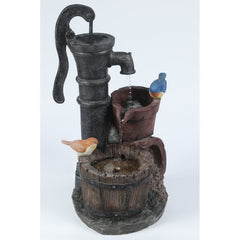 Resin Fountain Give your Garden Or Patio A Whimsical Touch With The Rustic Water Pump, and Two Birds Perched on the Pots