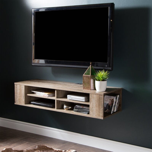 Weathered Oak TV Stand for TVs up to 55" This Modern-Looking Wall-Mount Media Console Will Open up your Living Room Space