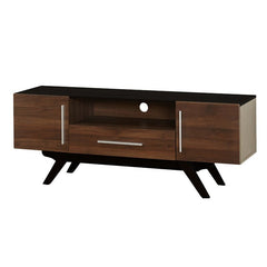 Walnut/Black TV Stand for TVs up to 65" Great Pick For Refreshing Your Living Room Look. Its Slanted Legs and Low Profile Silhouette