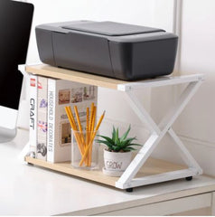 Printer Stand 2 Tiers Wood Desk Organizer Shelf - Natural Multifunction Double Tiers Double Storage Space