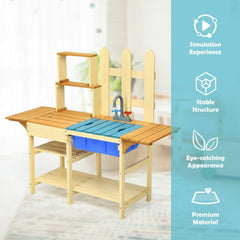 Kid's Outdoor Wooden Pretend Cook Kitchen Playset Toy Open Shelves for Storing Toy Kitchen Utensils