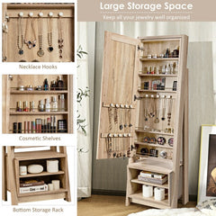 2-in-1 Wooden Cosmetics Storage Cabinet with Full-Length