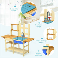 Kid's Outdoor Wooden Pretend Cook Kitchen Playset Toy Open Shelves for Storing Toy Kitchen Utensils