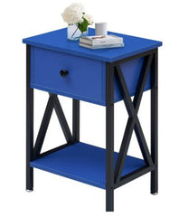 1-Drawer Modern Nightstands X-Design with Storage Shelf - Dark Blue