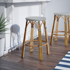 Bar & Counter Stool Indoor Outdoor Use Distressed Finish Rattan Pole Legs