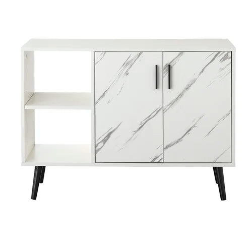 White Faux Marble Amillano Sideboard Brings Mid-Century Modern Style to your Dining Room, Entryway or Kitchen