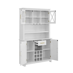 Solid Wood White Bar Cabinet Adjustable Shelves 9 Wine Rack Bottles