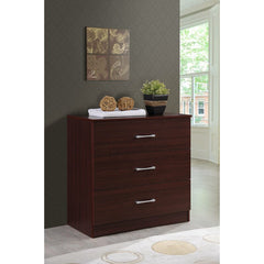 Mahogany 3 Drawer Dresser Three Drawers with Silver-Finished Bar Pulls for Contemporary Appeal Perfect for Organize