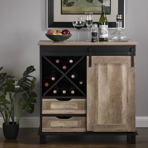 Wine Bar Cabinet Rustic Styling Sliding Door Solid Manufactured Wood