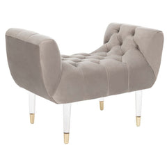 Upholstered Bench Acrylic Legs with Brass Capped Feet Velvet Upholstery with Tufting