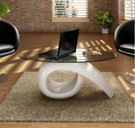 Coffee Table with Oval Glass Top High Gloss White Perfect for Living Room